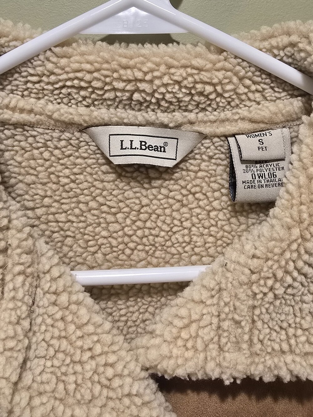 LL Bean Tan Faux-Suede Sherpa Trim Coat Small Petite - Picture 4 of 7